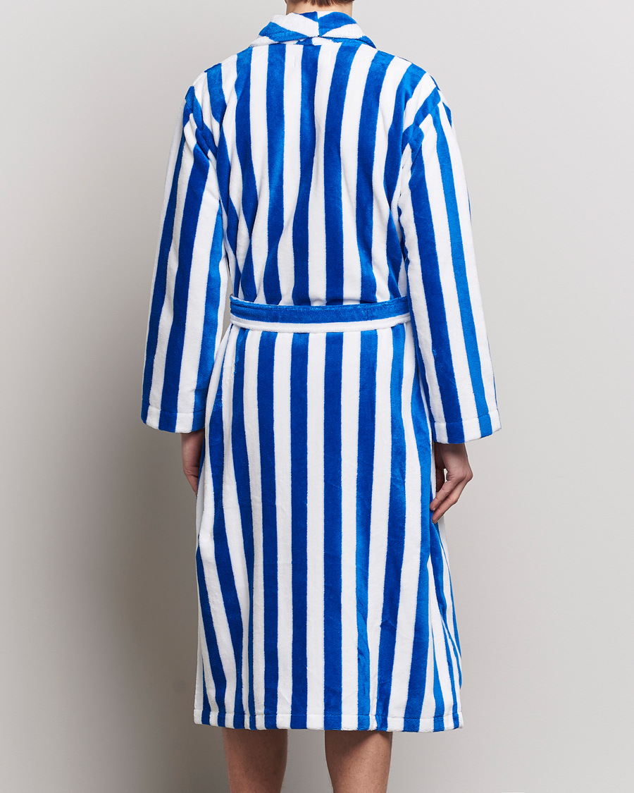 Hombres | Pijamas y batas | Derek Rose | Cotton Velour Striped Gown Blue/White