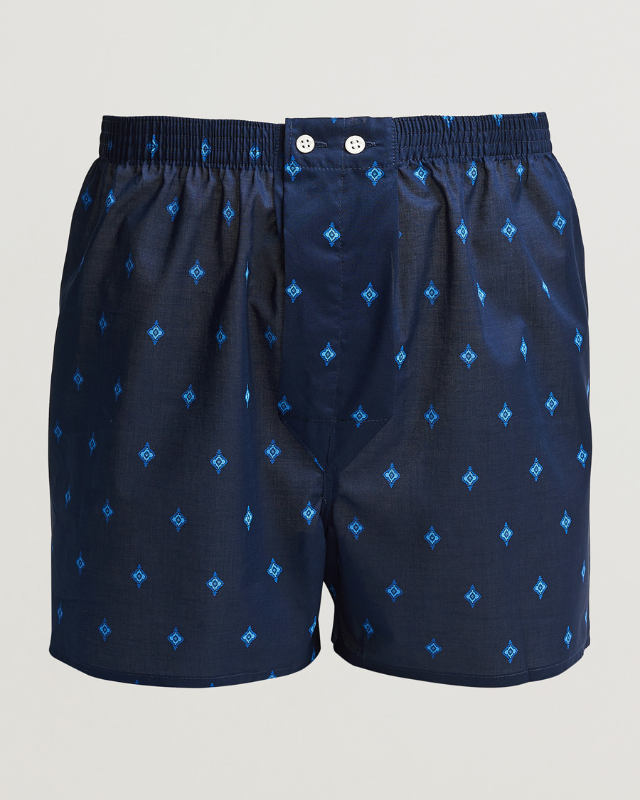Hombres | Ropa interior y calcetines | Derek Rose | Classic Fit Woven Cotton Boxer Shorts Navy
