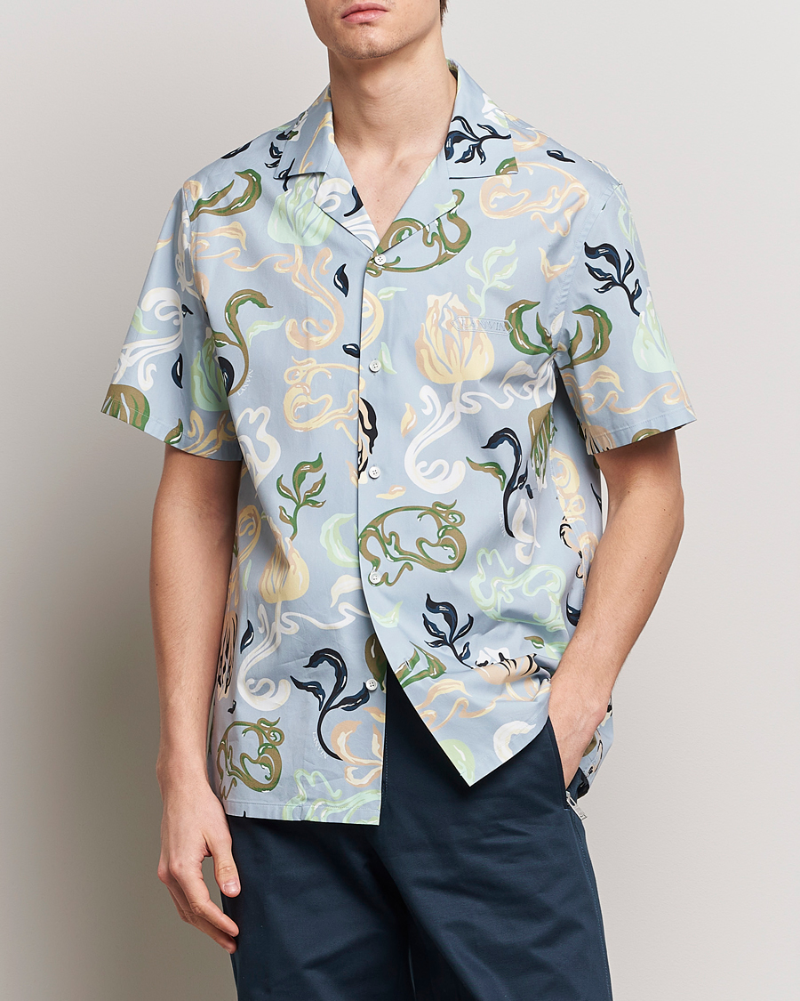 Hombres | Luxury Brands | Lanvin | Printed Bowling Shirt Azur