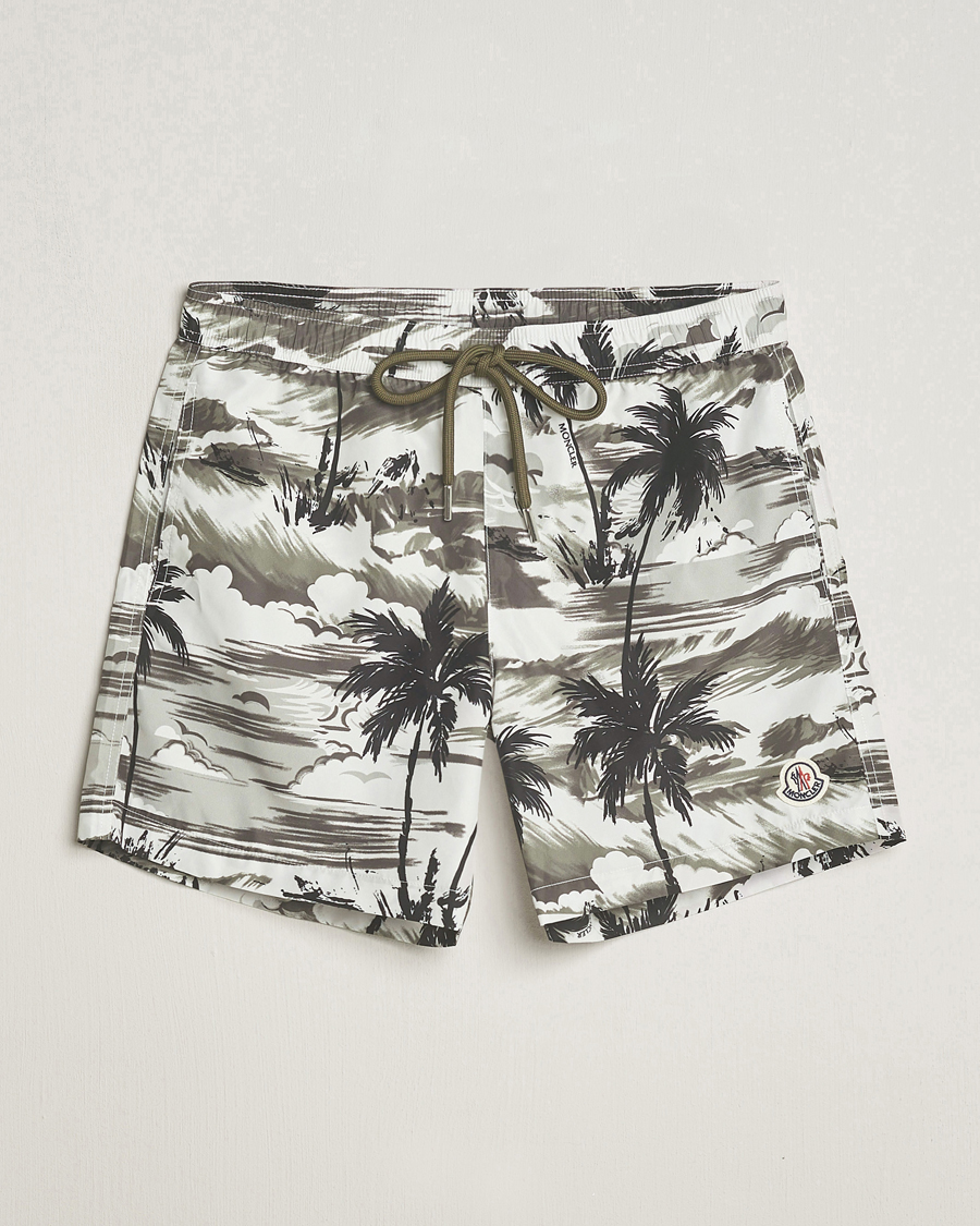 Hombres | Bañadores | Moncler | Palm Printed Swim Shorts White/Olive