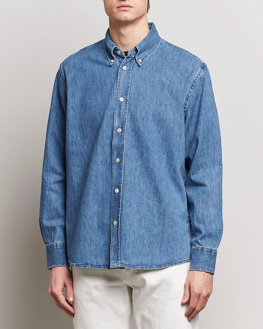 Hombres | Camisas vaqueras | Sunflower | Denim Button Down Shirt Mid Blue