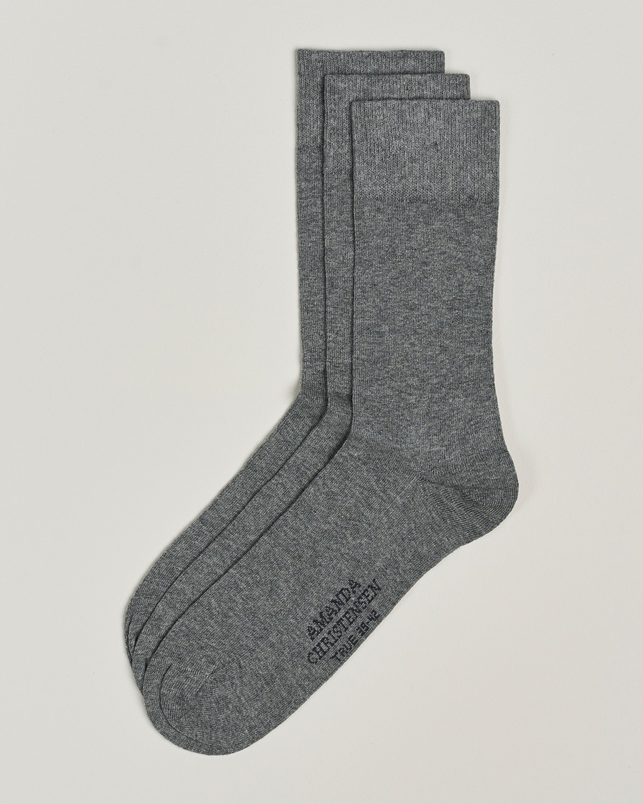 Hombres | Ropa interior y calcetines | Amanda Christensen | 3-Pack True Cotton Socks Grey Melange