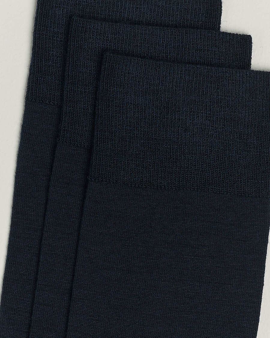 Hombres | Ropa interior y calcetines | Amanda Christensen | 3-Pack Icon Wool/Cotton Socks Dark Navy
