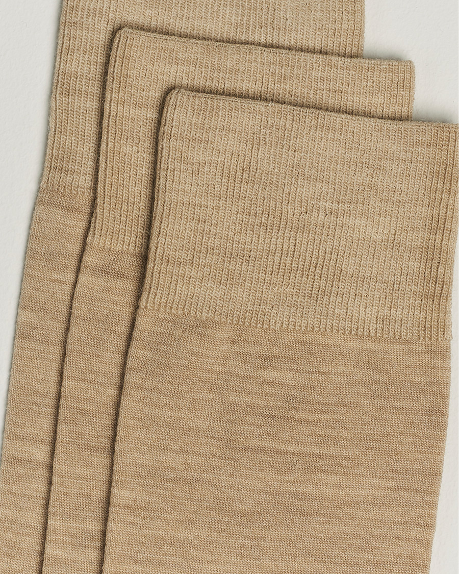 Hombres | Ropa interior y calcetines | Amanda Christensen | 3-Pack Icon Wool/Cotton Socks Sand