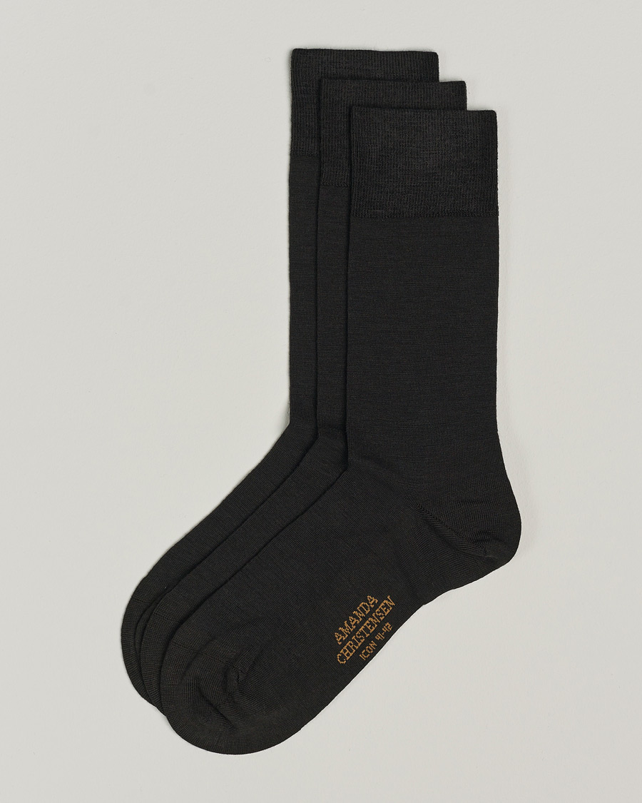 Hombres | Ropa interior y calcetines | Amanda Christensen | 3-Pack Icon Wool/Cotton Socks Dark Brown