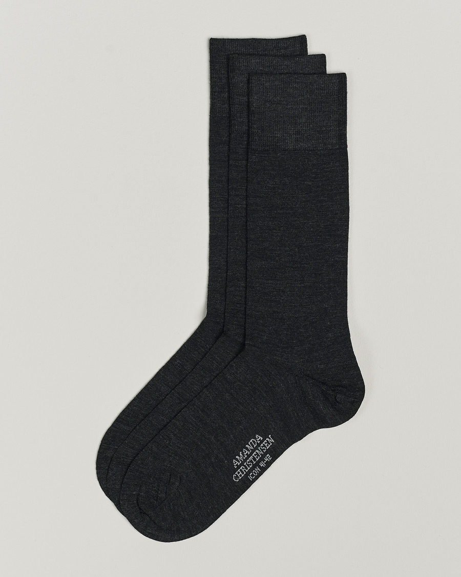Hombres | Ropa interior y calcetines | Amanda Christensen | 3-Pack Icon Wool/Cotton Socks Antracite Melange