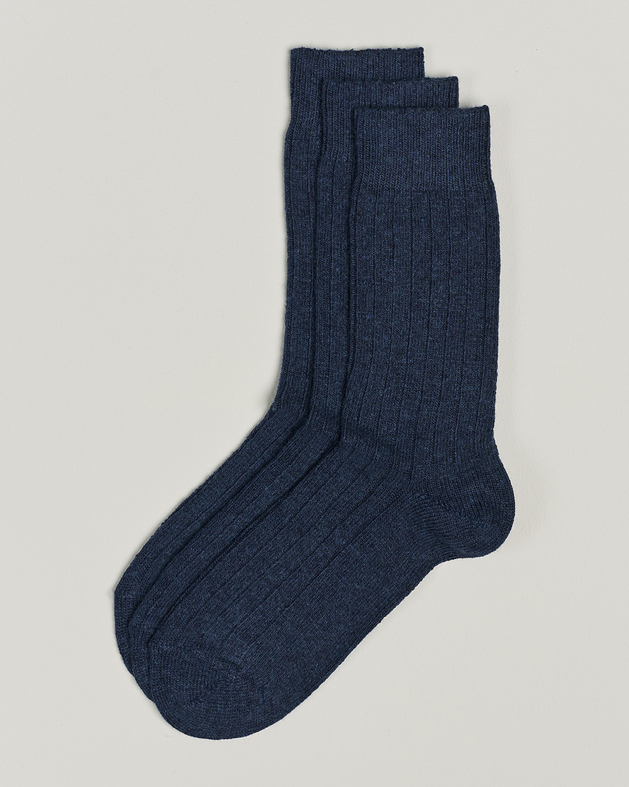 Hombres | Ropa interior y calcetines | Amanda Christensen | 3-Pack Supreme Wool/Cashmere Sock Dark Blue Melange