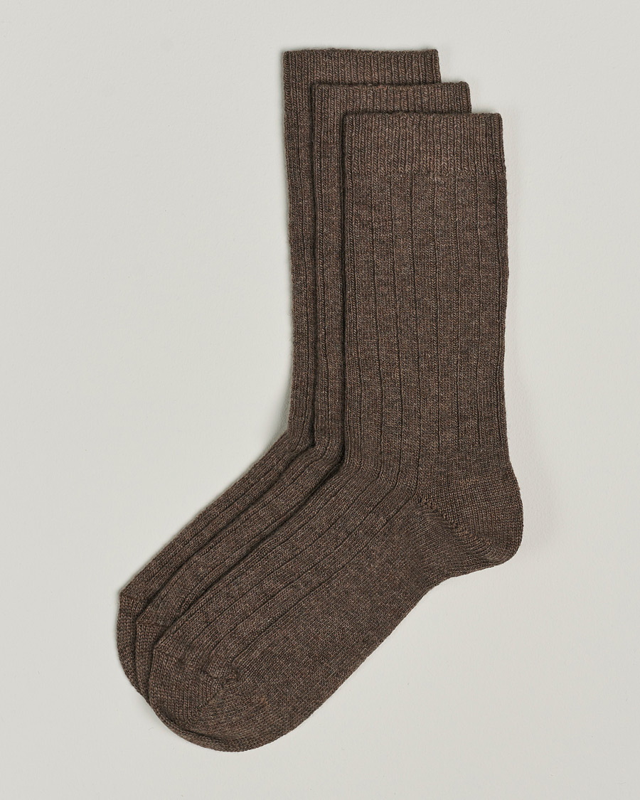 Hombres | Ropa interior y calcetines | Amanda Christensen | 3-Pack Supreme Wool/Cashmere Sock Brown Melange