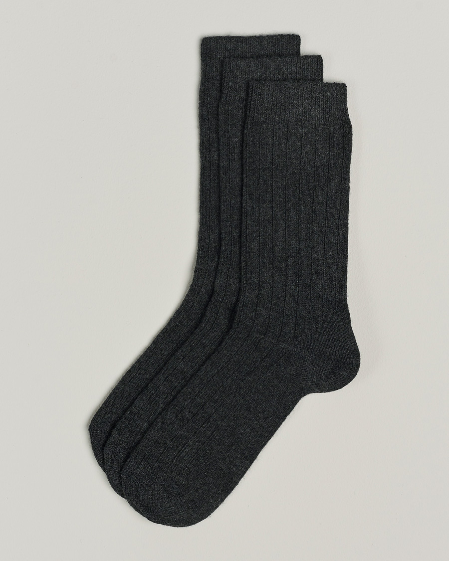Hombres | Ropa interior y calcetines | Amanda Christensen | 3-Pack Supreme Wool/Cashmere Sock Antracite Melange