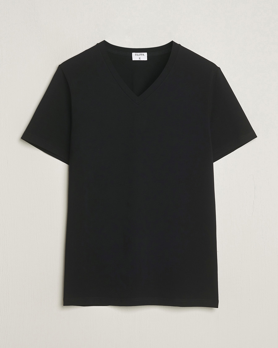 Hombres | Camisetas | Filippa K | Organic Cotton V-Neck T-Shirt Black