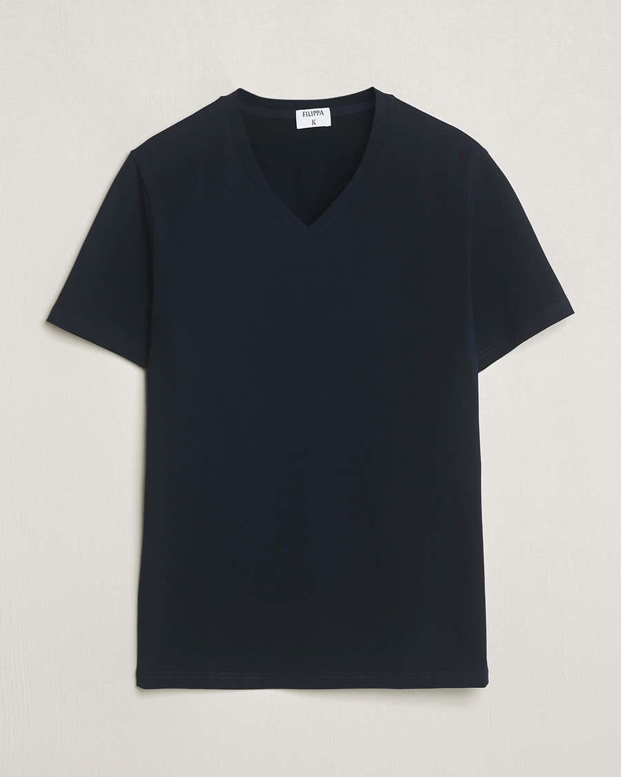 Hombres | Camisetas | Filippa K | Organic Cotton V-Neck T-Shirt Navy