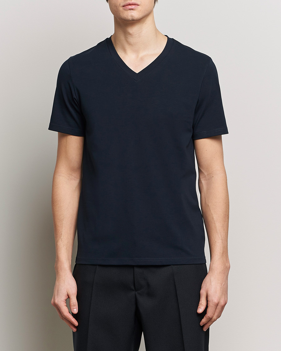 Hombres | Camisetas de manga corta | Filippa K | Organic Cotton V-Neck T-Shirt Navy