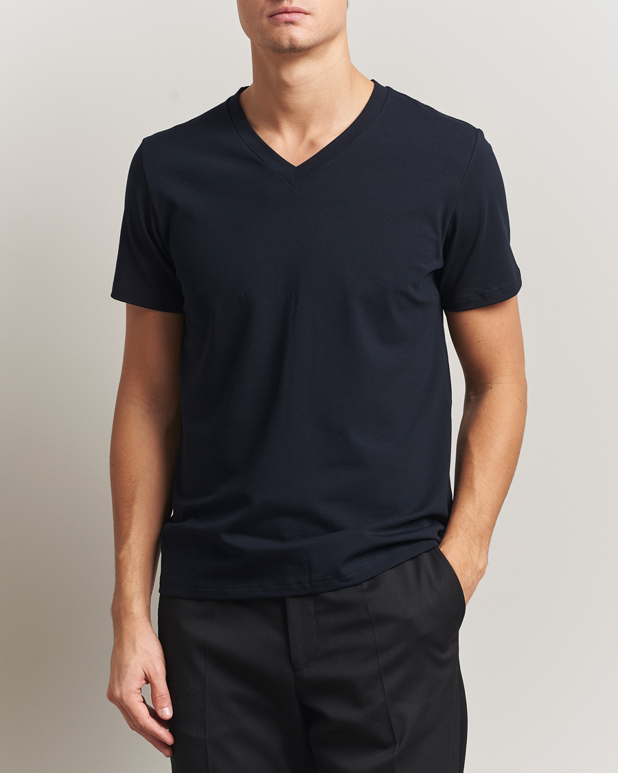 Hombres | Camisetas | Filippa K | Organic Cotton V-Neck T-Shirt Navy