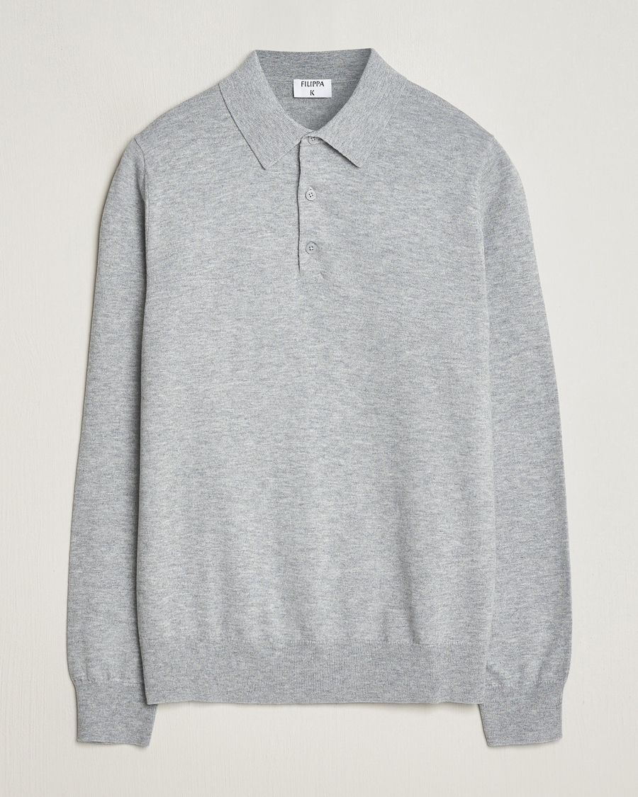 Hombres | Jerséis y prendas de punto | Filippa K | Knitted Polo Shirt Light Grey Melange