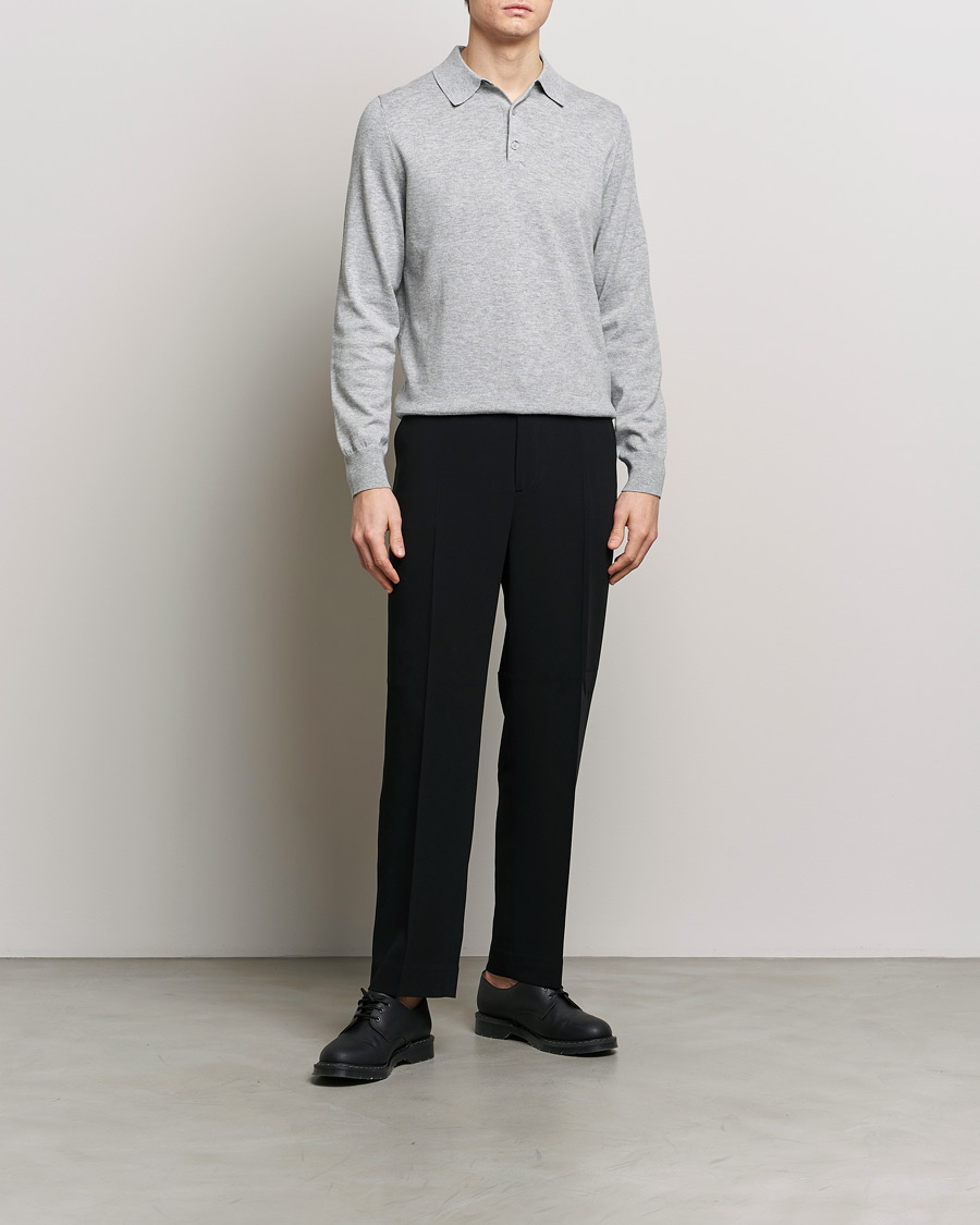 Hombres | Jerséis y prendas de punto | Filippa K | Knitted Polo Shirt Light Grey Melange