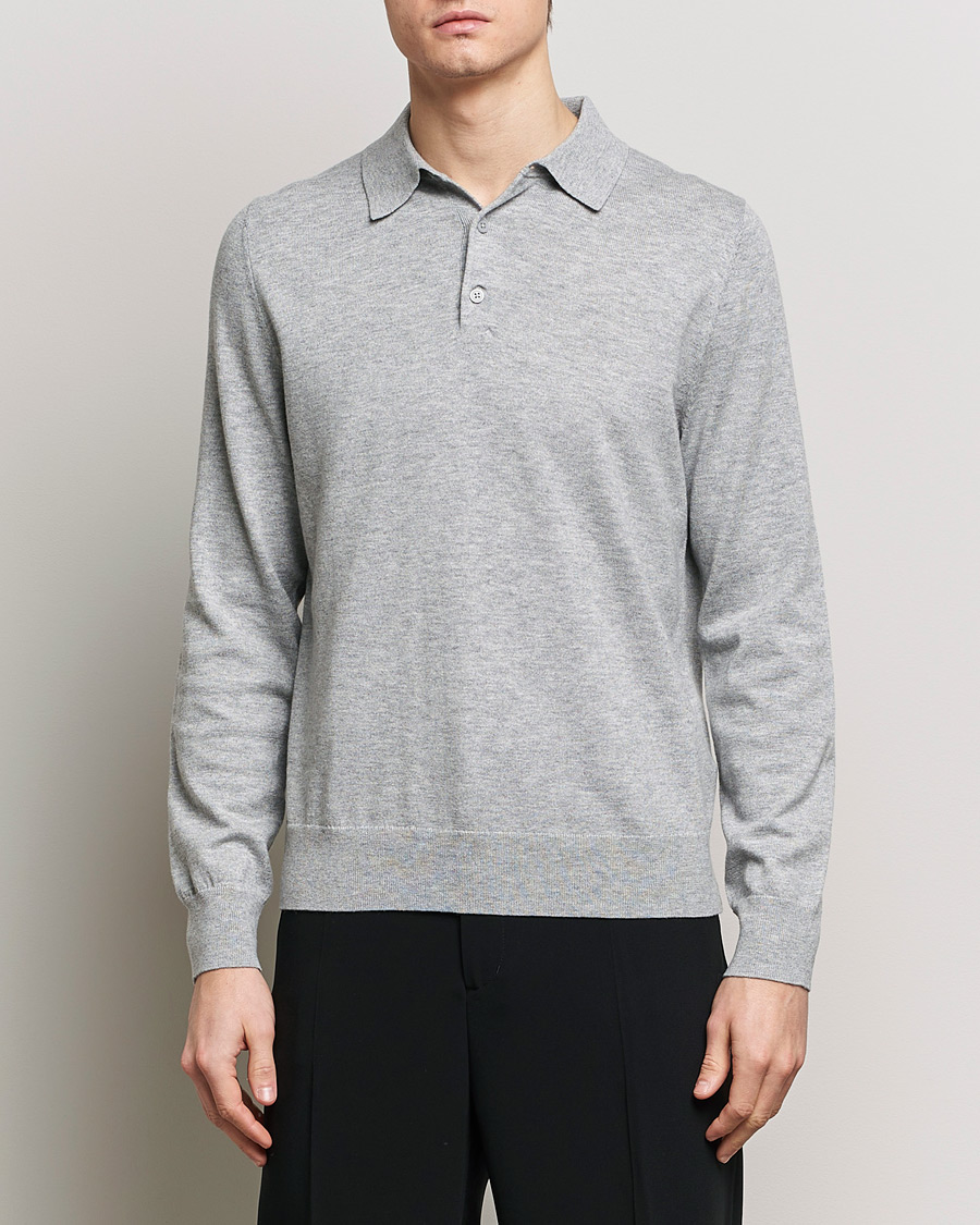 Hombres | Polos de punto | Filippa K | Knitted Polo Shirt Light Grey Melange