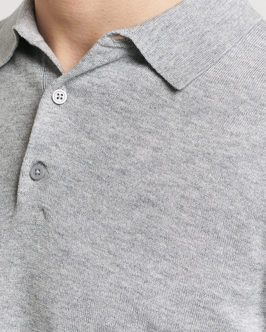 Hombres | Jerséis y prendas de punto | Filippa K | Knitted Polo Shirt Light Grey Melange