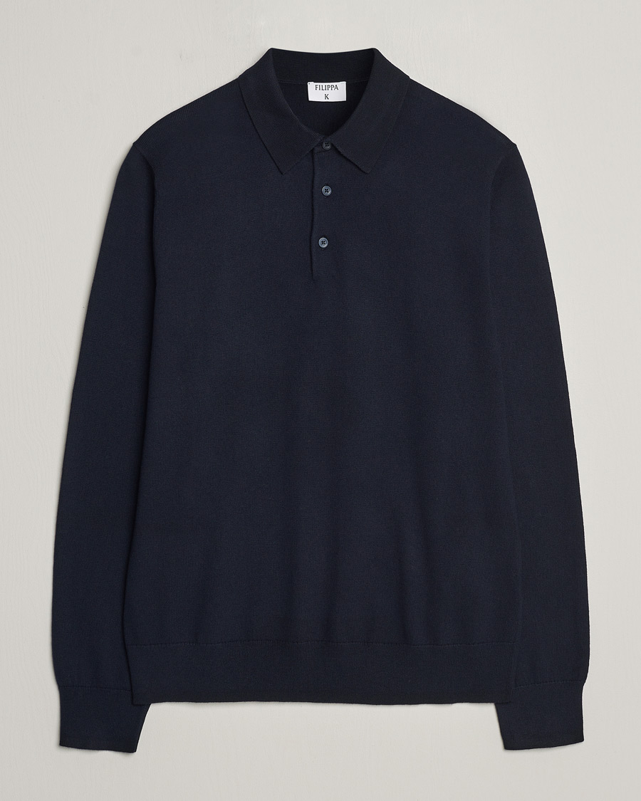 Hombres | Jerséis y prendas de punto | Filippa K | Knitted Polo Shirt Navy