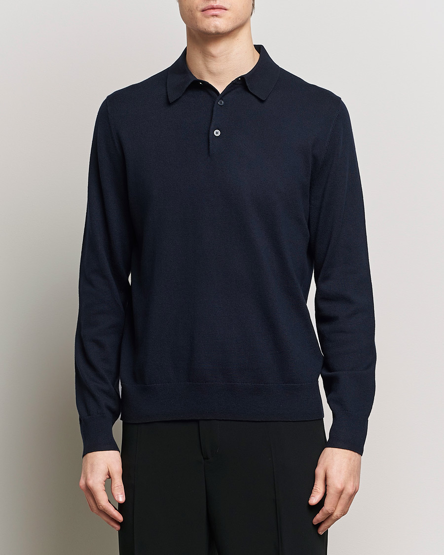 Hombres | Polos de punto | Filippa K | Knitted Polo Shirt Navy