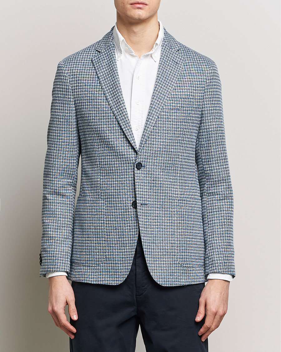 Hombres | Business & Beyond | BOSS BLACK | Hanry Jersey Linen Checked Blazer Bright Blue