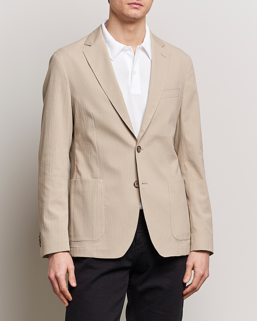 Hombres | Blazers | BOSS BLACK | Hanry Cotton Seersucker Blazer Dark Beige