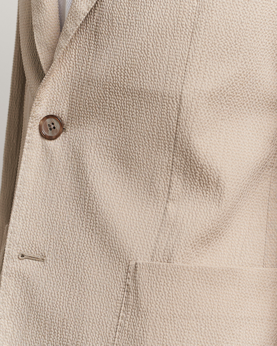 Hombres | Blazers | BOSS BLACK | Hanry Cotton Seersucker Blazer Dark Beige