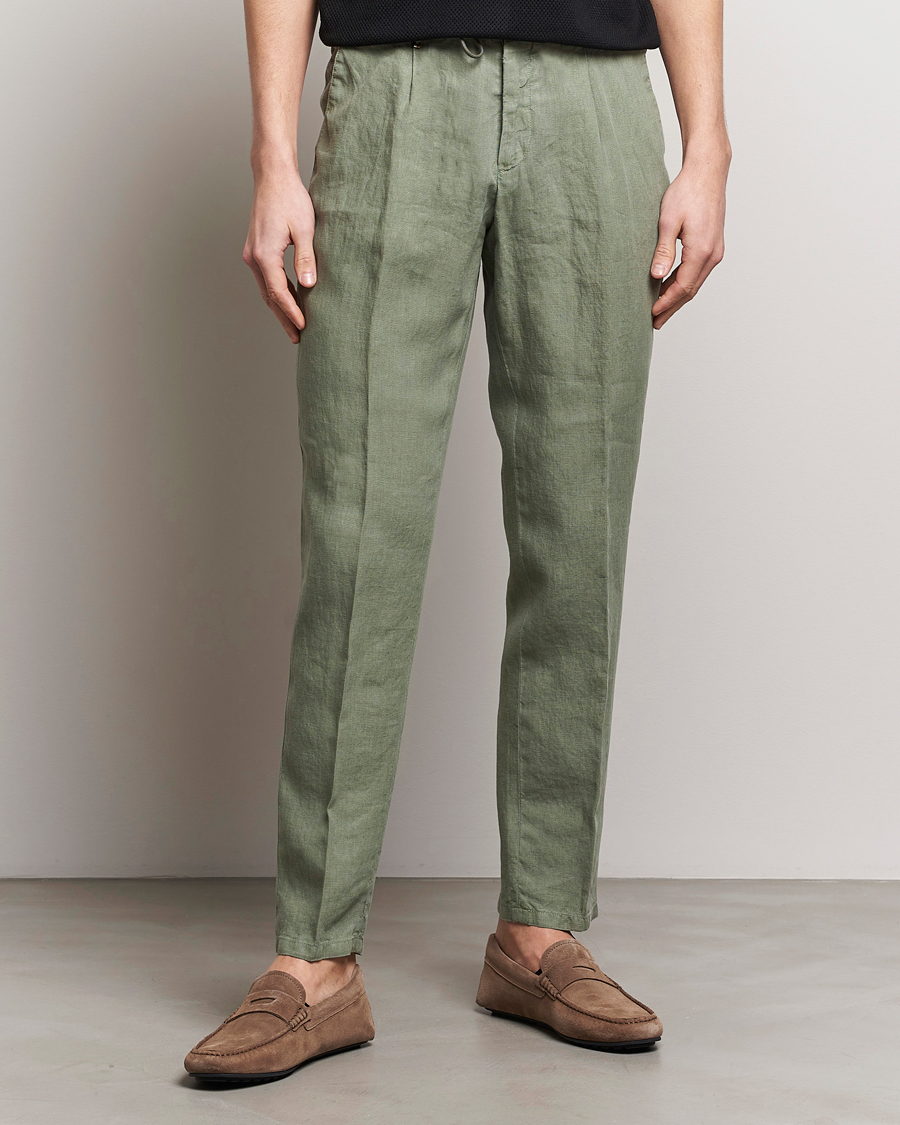 Hombres | Pantalones | BOSS BLACK | Genius Slim Fit Linen Pants Open Green