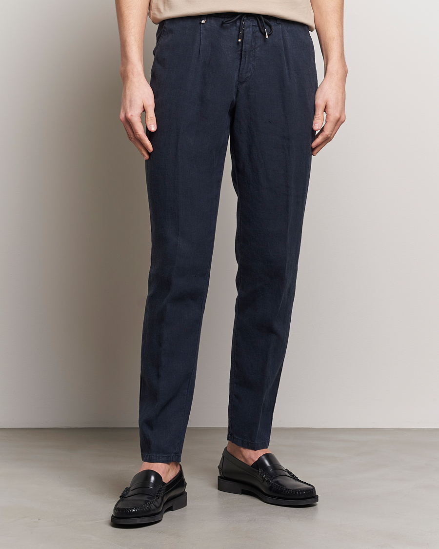 Hombres | Pantalones | BOSS BLACK | Genius Slim Fit Linen Pants Dark Blue