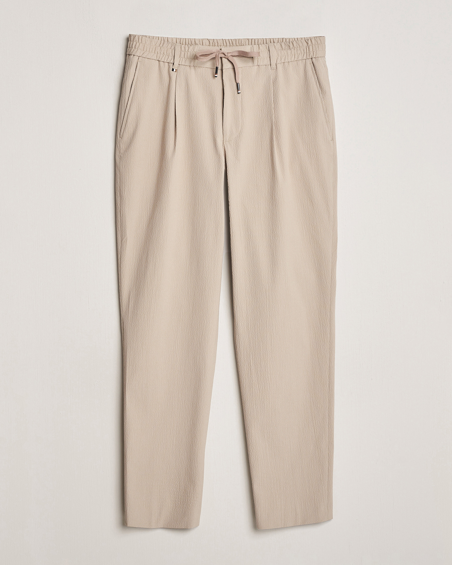 Hombres | Pantalones | BOSS BLACK | Perin Cotton Seersucker Pants Dark Beige