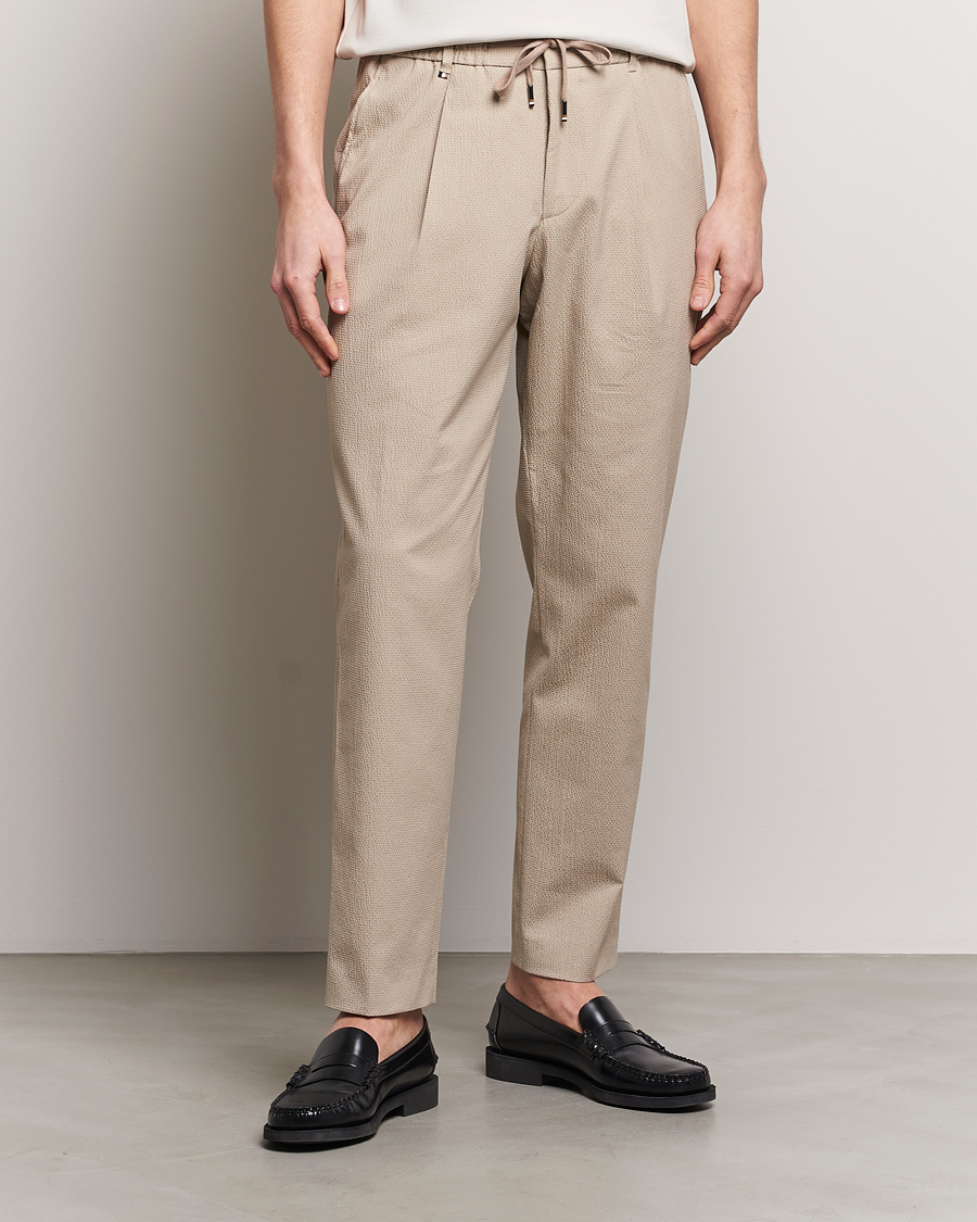 Hombres | Pantalones | BOSS BLACK | Perin Cotton Seersucker Pants Dark Beige