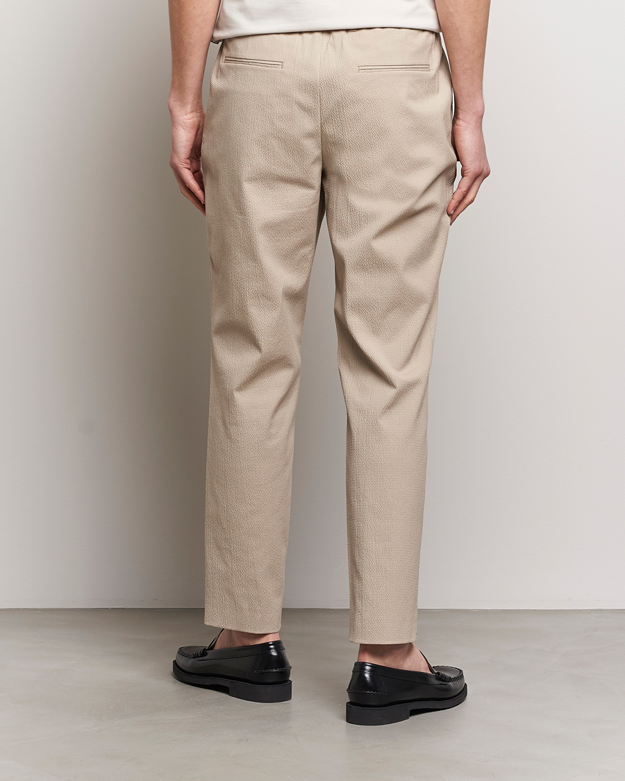 Hombres | Pantalones | BOSS BLACK | Perin Cotton Seersucker Pants Dark Beige