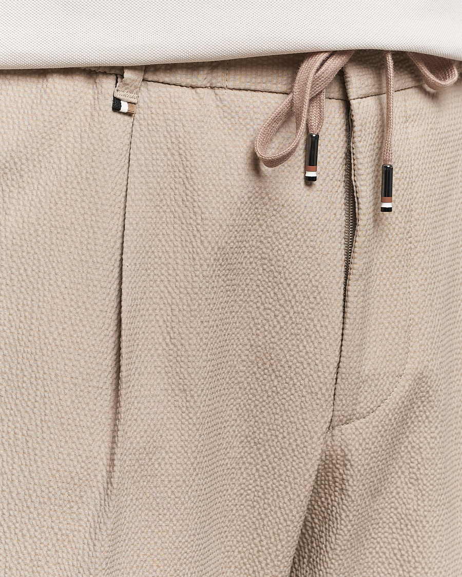 Hombres | Pantalones | BOSS BLACK | Perin Cotton Seersucker Pants Dark Beige