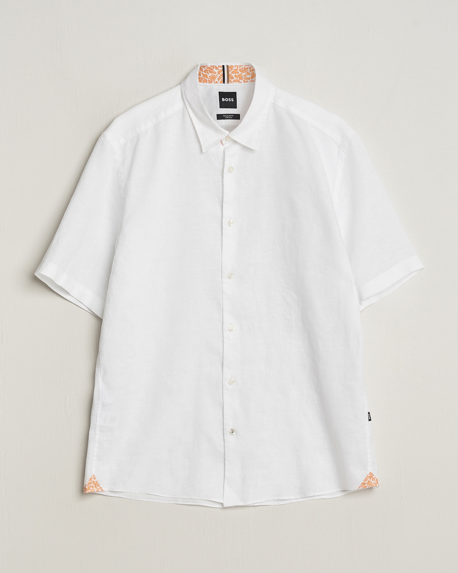 Hombres | Camisas | BOSS BLACK | Liam Short Sleeve Linen Shirt White