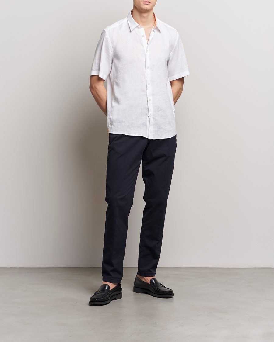 Hombres | Camisas | BOSS BLACK | Liam Short Sleeve Linen Shirt White