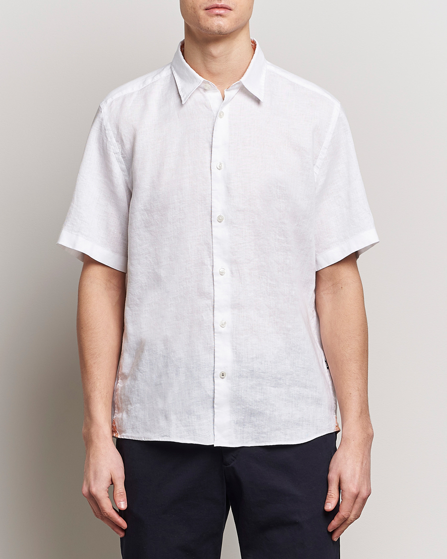 Hombres | Camisas de manga corta | BOSS BLACK | Liam Short Sleeve Linen Shirt White