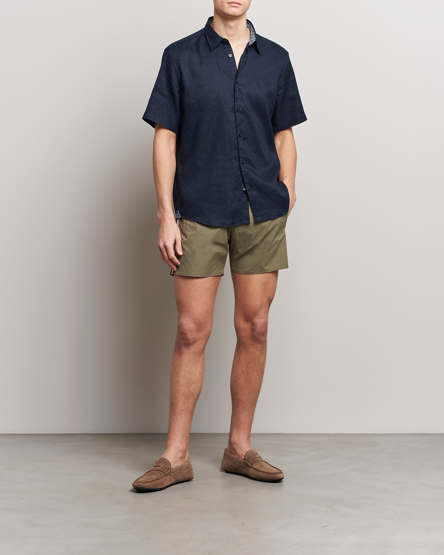 Hombres | Camisas | BOSS BLACK | Liam Short Sleeve Linen Shirt Dark Blue