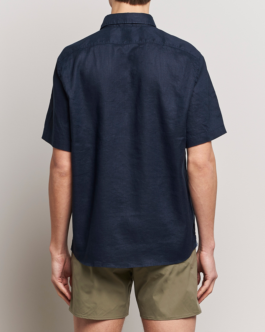 Hombres | Camisas | BOSS BLACK | Liam Short Sleeve Linen Shirt Dark Blue