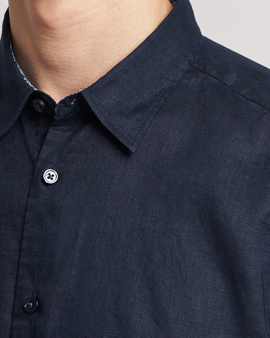 Hombres | Camisas | BOSS BLACK | Liam Short Sleeve Linen Shirt Dark Blue