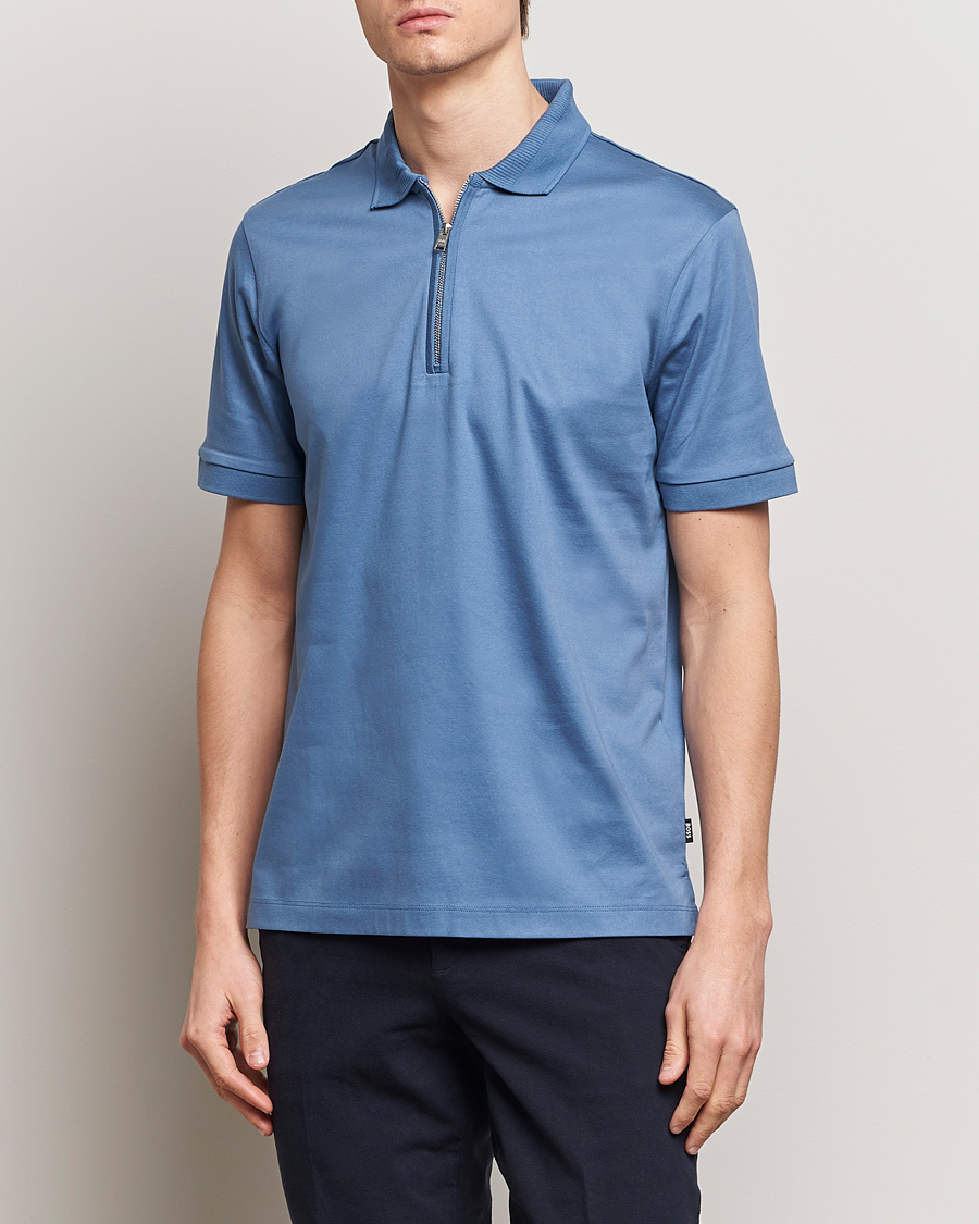 Hombres | Polos | BOSS BLACK | Polston Half Zip Polo Light Blue