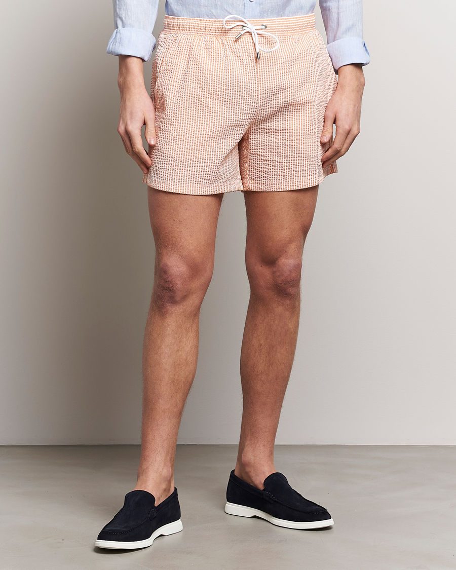 Hombres | Bañadores | BOSS BLACK | Velvetfish Seersucker Swimshorts Orange