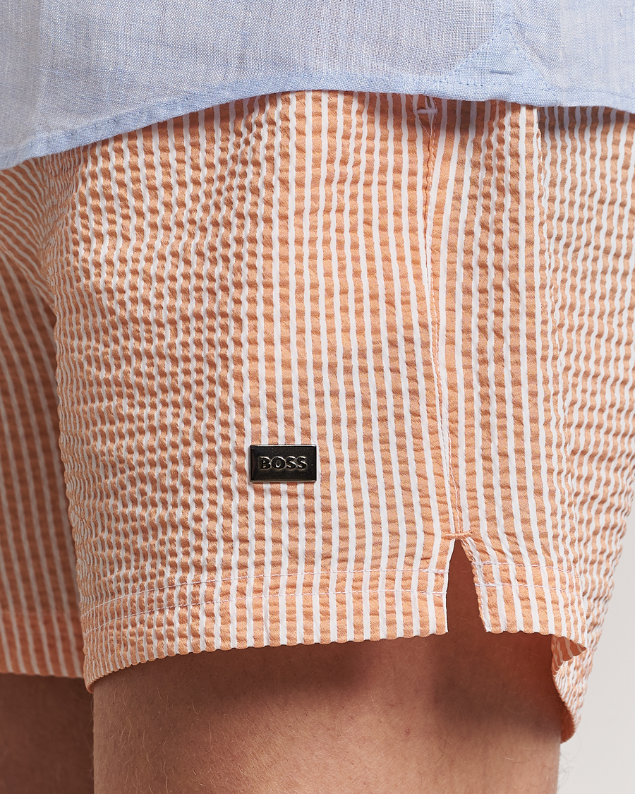Hombres | Bañadores | BOSS BLACK | Velvetfish Seersucker Swimshorts Orange