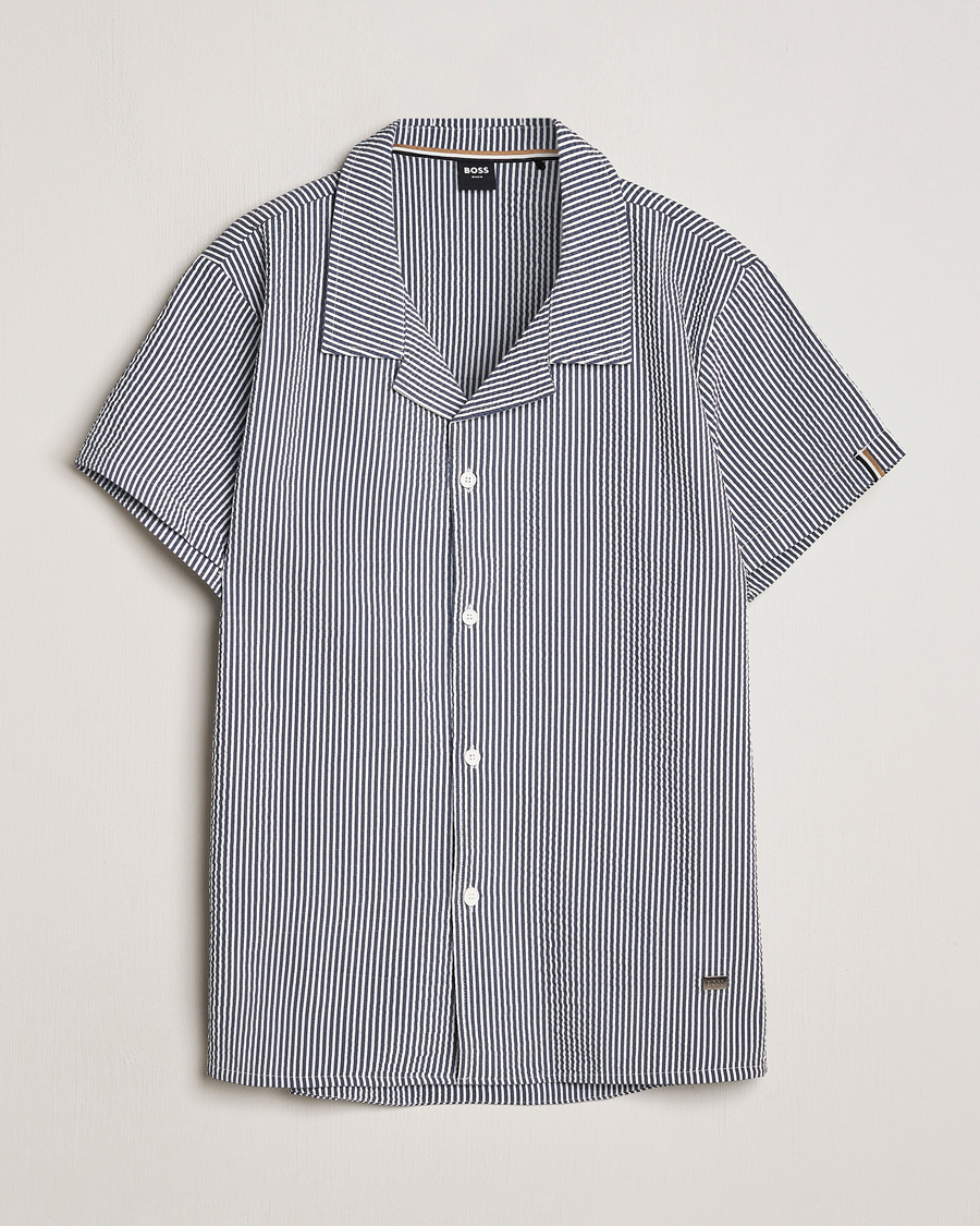 Hombres | Camisas | BOSS BLACK | Short Sleeve Open Collar Shirt Navy