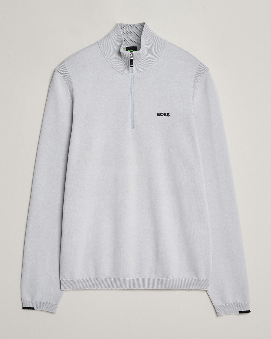 Hombres | Jerséis y prendas de punto | BOSS GREEN | Ever Knitted Half Zip Light Grey