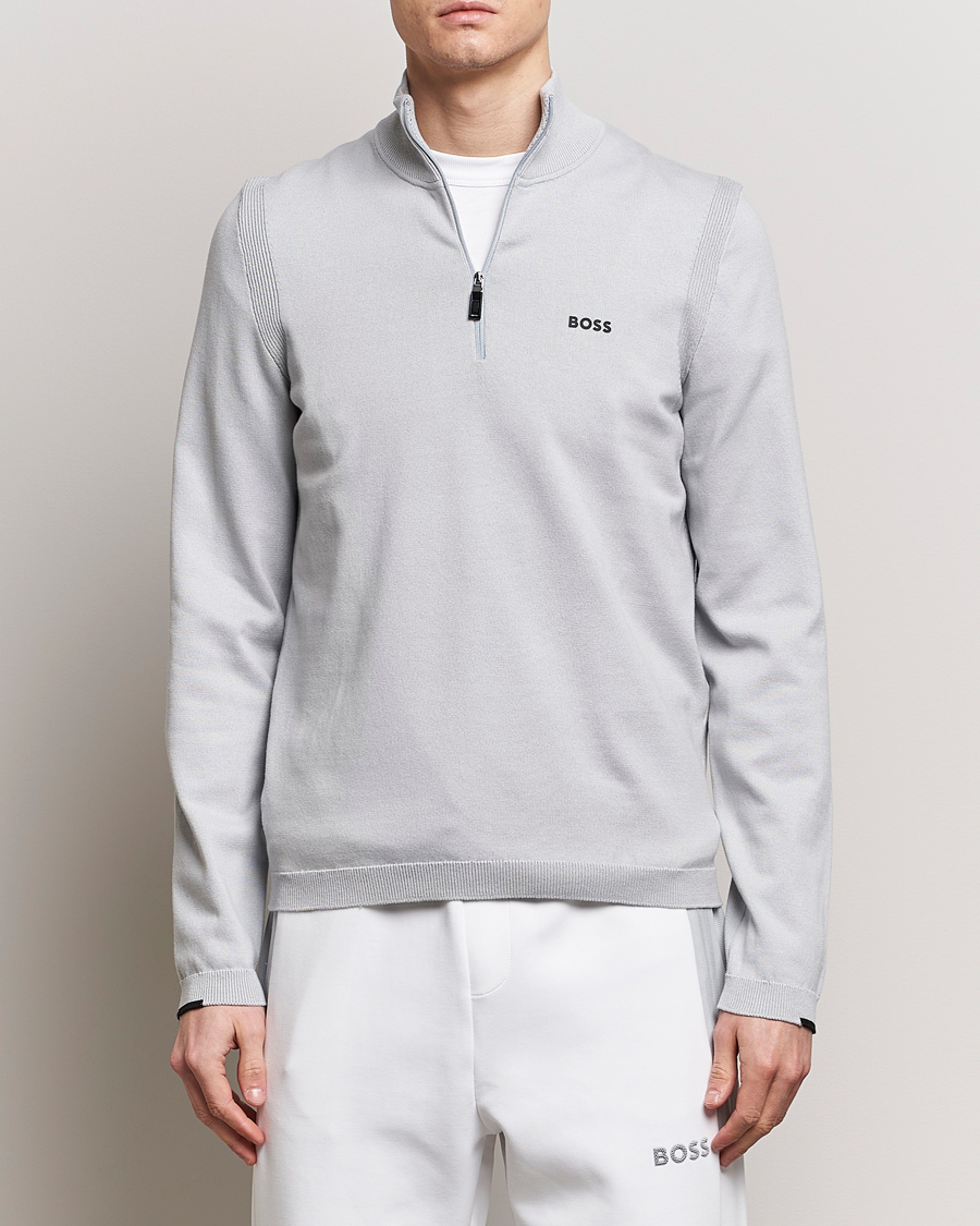 Hombres | Jerséis y prendas de punto | BOSS GREEN | Ever Knitted Half Zip Light Grey