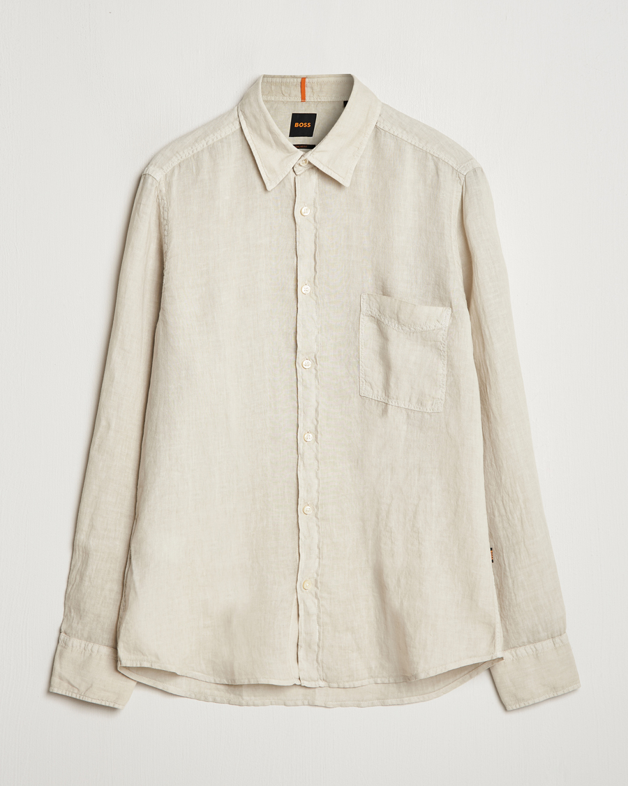 Hombres | Camisas | BOSS ORANGE | Relegant Linen Shirt Light Beige