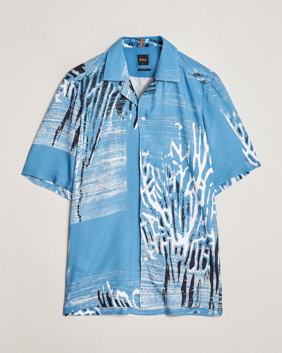 Hombres | Camisas | BOSS ORANGE | Rayer Short Sleeve Printed Shirt Open Blue