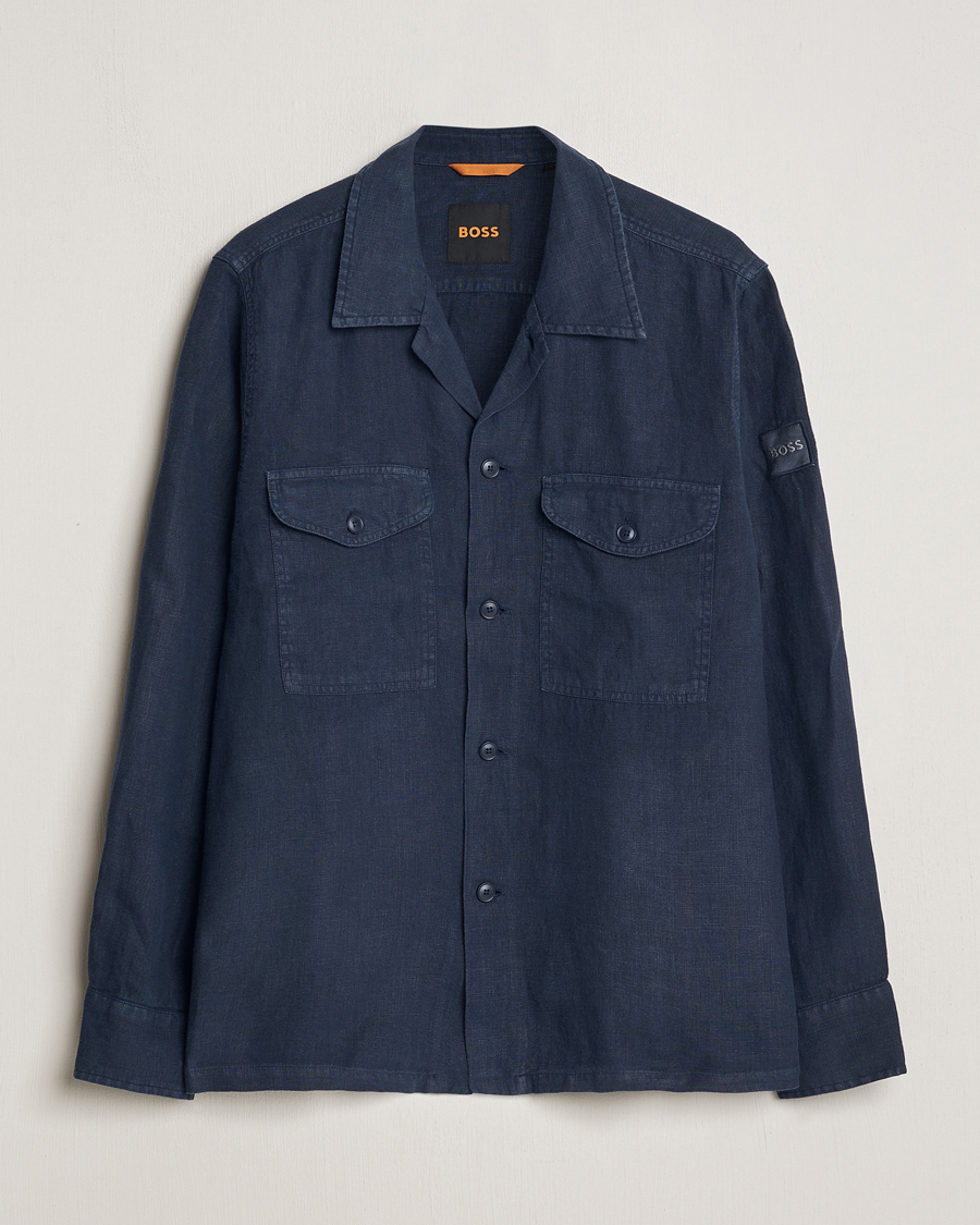 Hombres | Camisas | BOSS ORANGE | Lovel Linen Overshirt Dark Blue