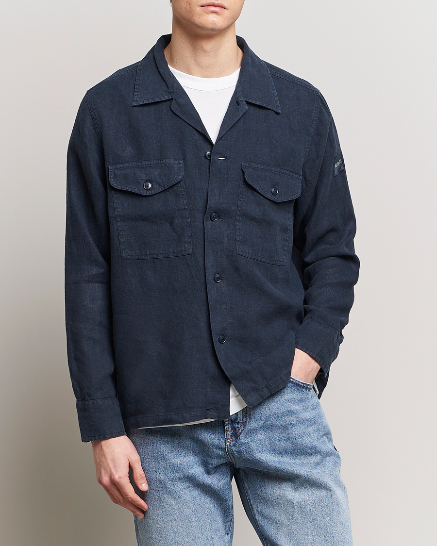 Hombres | Camisas | BOSS ORANGE | Lovel Linen Overshirt Dark Blue