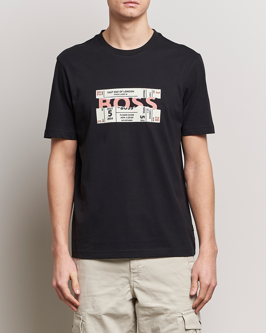 Hombres | Camisetas negras | BOSS ORANGE | Printed Crew Neck T-Shirt Black