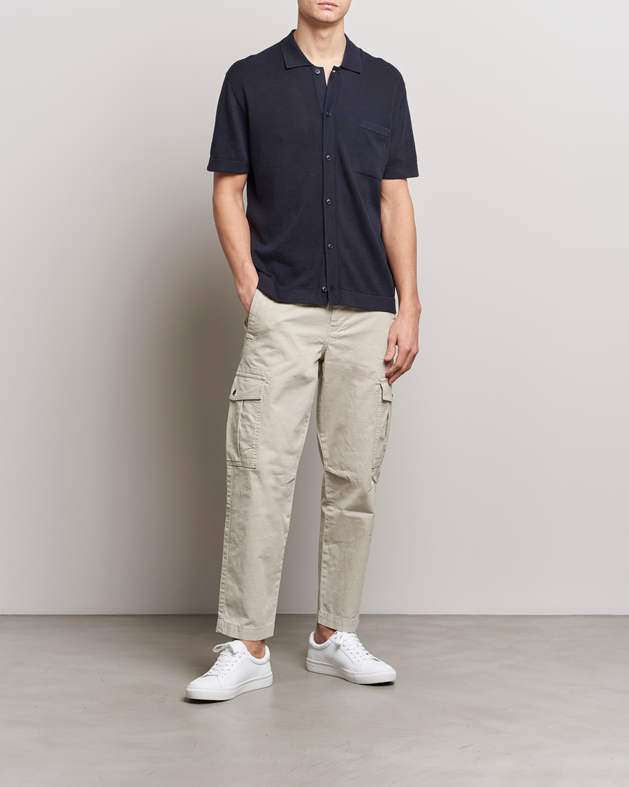 Hombres | Camisas | BOSS ORANGE | Kamiccio Knitted Short Sleeve Shirt Dark Blue